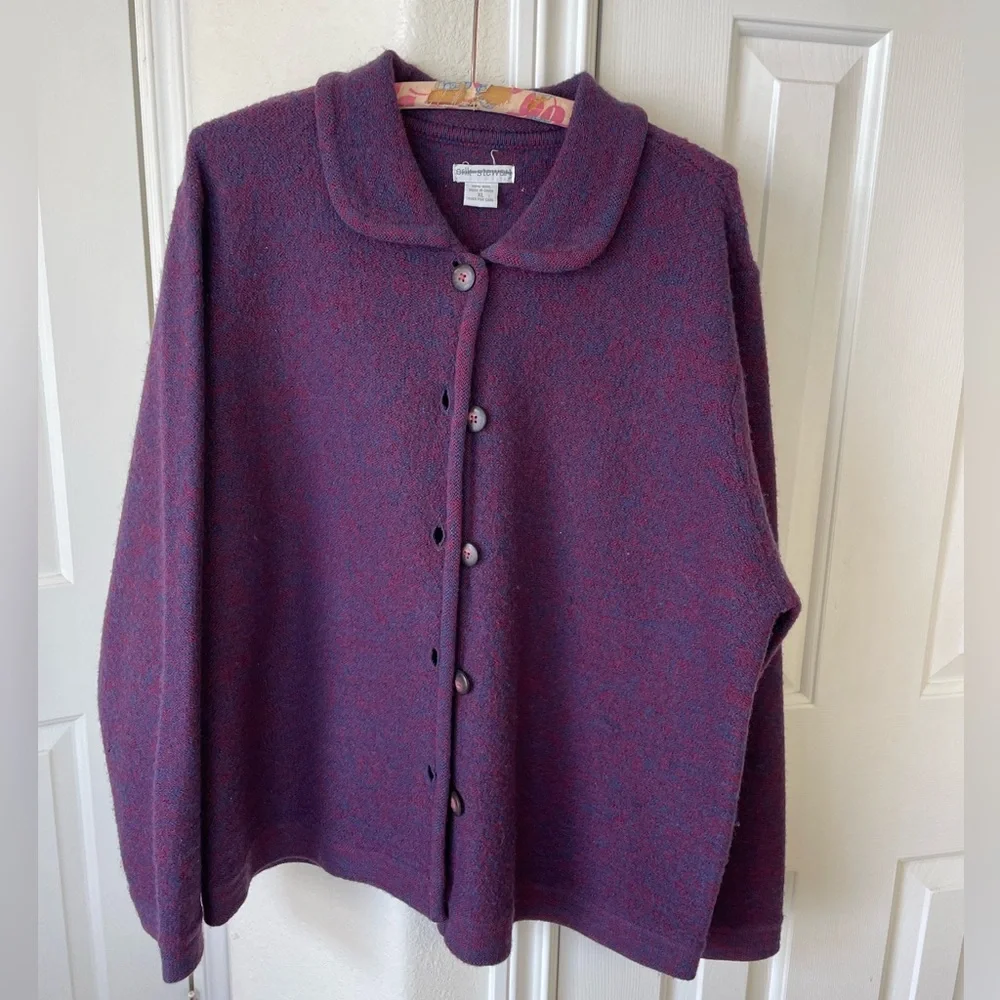 100% Wool Vintage Erik Stewart Button Down Purple Sweater Cardigan XL